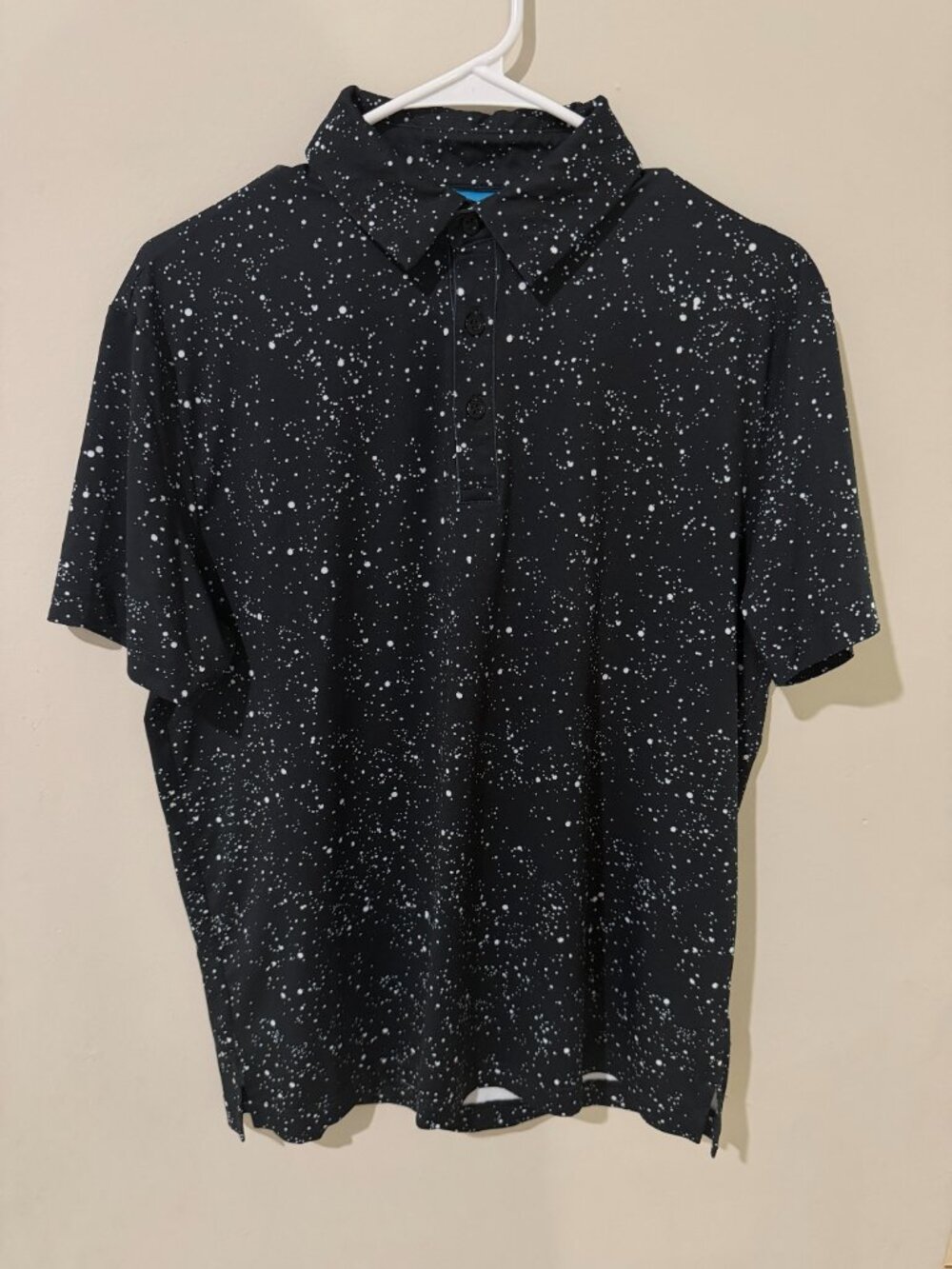 Men's Black Polo Shirt Short Sleeve Collared Button Front